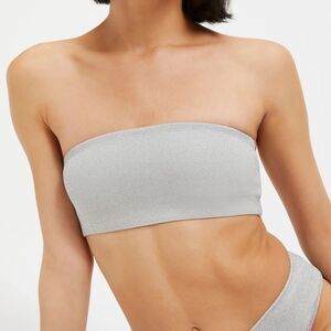 NWT Good American Size 1 S Silver Bandeau Bikini Top Sparkle Swim Maximalism